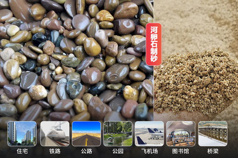 河卵石制砂前后及應(yīng)用領(lǐng)域